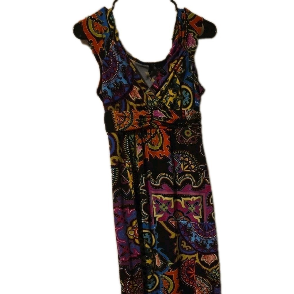 New Directions Petite Womens Paisley Maxi Dress Multicolor Sleeveless V-Neck PS